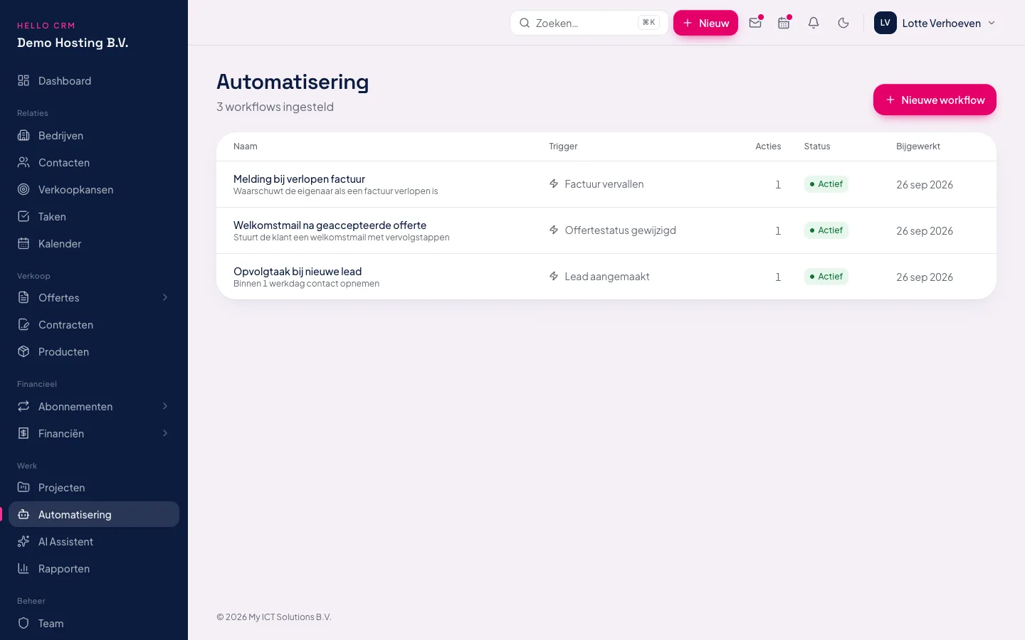 Automatiseringsregels in Hello CRM